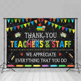 Aperturee - Aperturee Color Flags Black Thank You Teachers Staff Backdrop